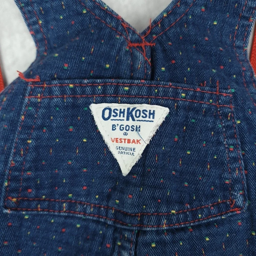 Vintage OshKosh B'Gosh Overalls Boys 6 Blue Red Space Patch Denim Pants 90s USA